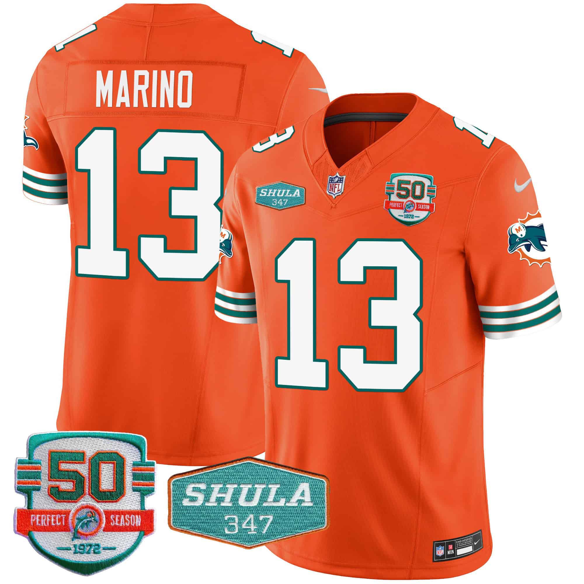 Men Miami Dolphins 13 Marino Orange 2024 Nike Throwback Shula 347 Patch Vapor NFL Jersey